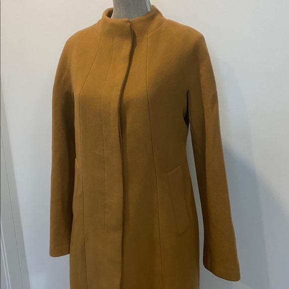 Talbots Virgin Wool Caramel Tan Winter Trench Coat Size 6 Button Front, Pockets - Picture 3 of 15